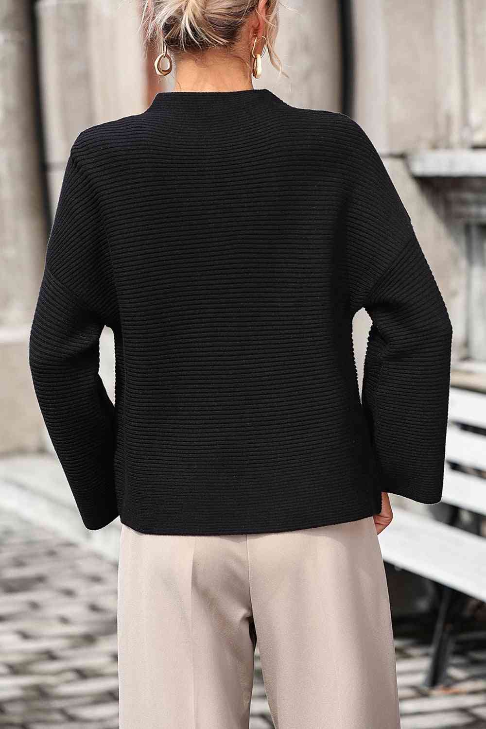 Mock Neck Dropped Shoulder Pullover Sweater