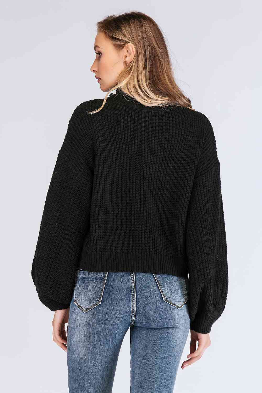 Double Take Turtleneck Rib-Knit Dropped Shoulder Sweater