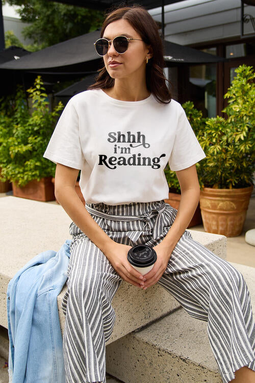 Simply Love Full Size SHHH I'M READING Short Sleeve T-Shirt