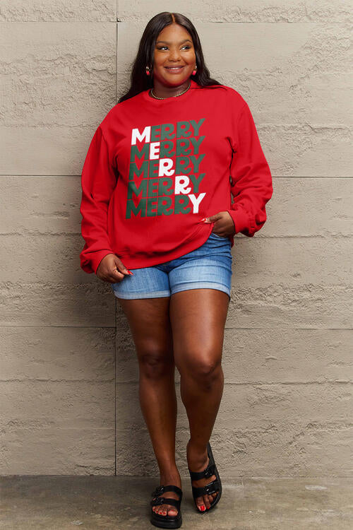 Simply Love Full Size MERRY Long Sleeve Sweatshirt