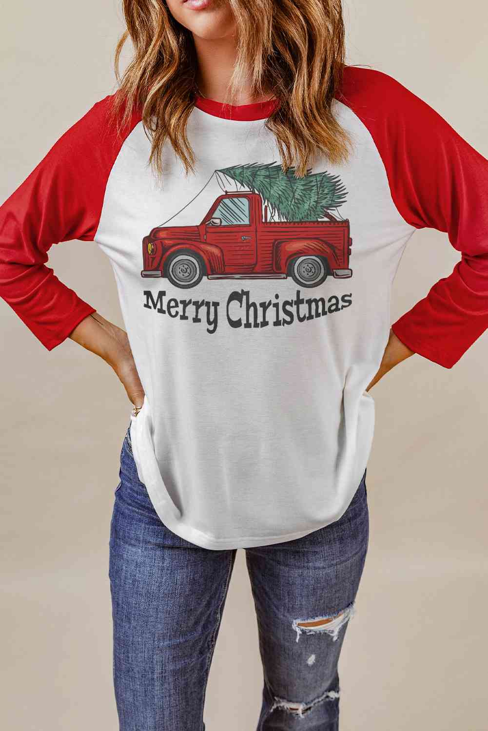 MERRY CHRISTMAS Graphic Raglan Sleeve T-Shirt