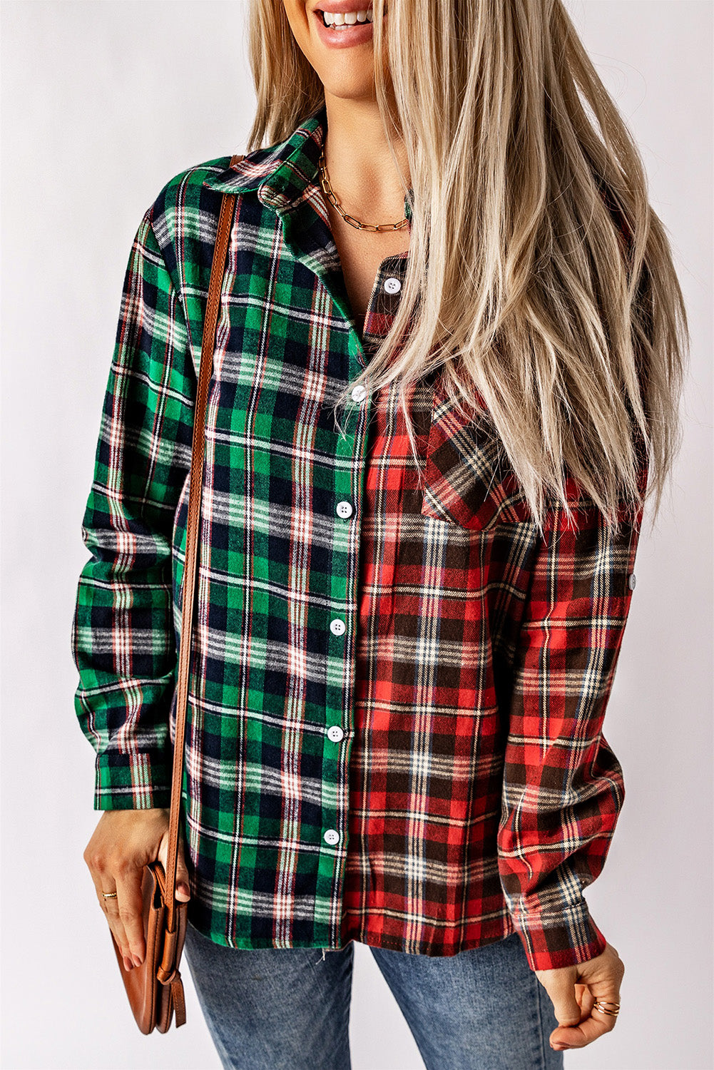 Plaid Collared Neck Long Sleeve Shirt