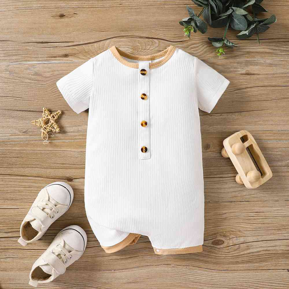 Round Neck Buttoned Short Sleeve Jumpsuit