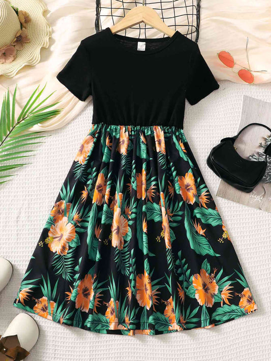 Floral Round Neck Short Sleeve Dress