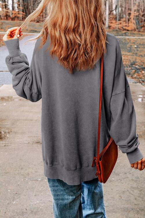 Sequin Santa Round Neck Slit Sweatshirt